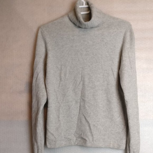 GRAY TURTLENECK PURE CASHMERE LONGSLEEVE SWEATER XL with measurements - Picture 1 of 5